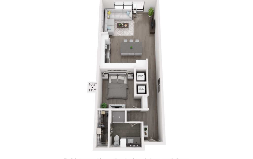 A3 - 1 bedroom floorplan layout with 1 bath and 790 to 850 square feet.