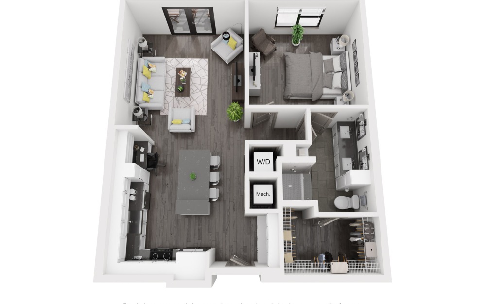 A4 - 1 bedroom floorplan layout with 1 bath and 868 square feet.